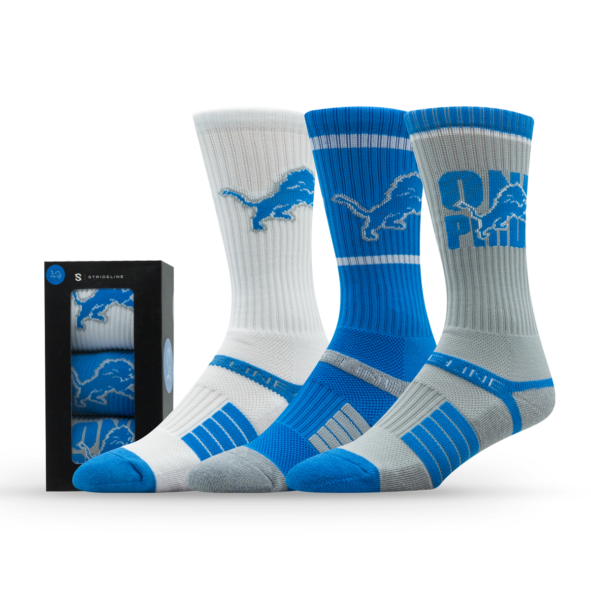 Detroit Lions NFL Box Premium Crew Knit Socks 3-Pack