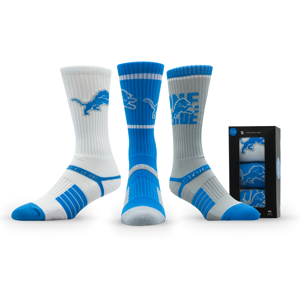 Detroit Lions: alternate view of a crew sock from the NFL Box Premium Crew Knit Socks 3-Pack