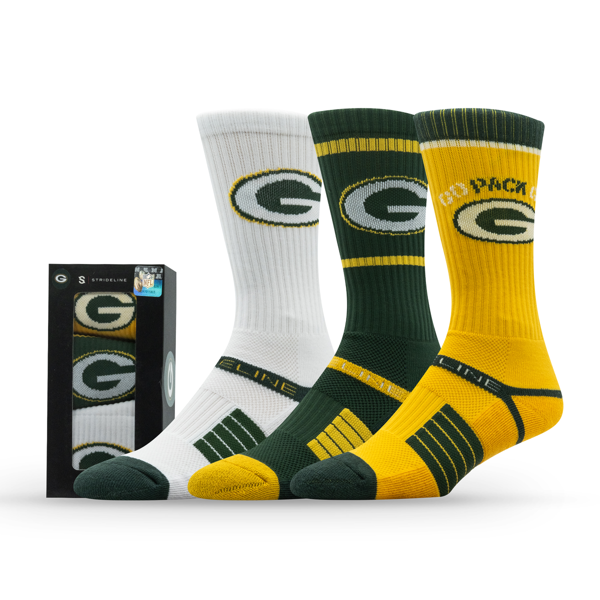 Green Bay Packers NFL Box Premium Crew Knit Socks 3-Pack