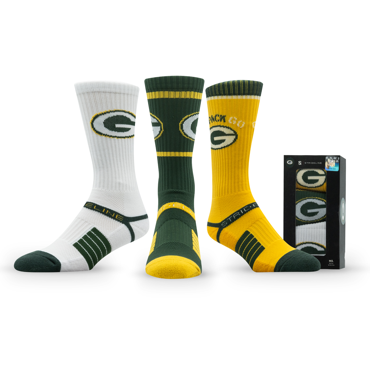 Green Bay Packers: alternate view of a crew sock from the NFL Box Premium Crew Knit Socks 3-Pack