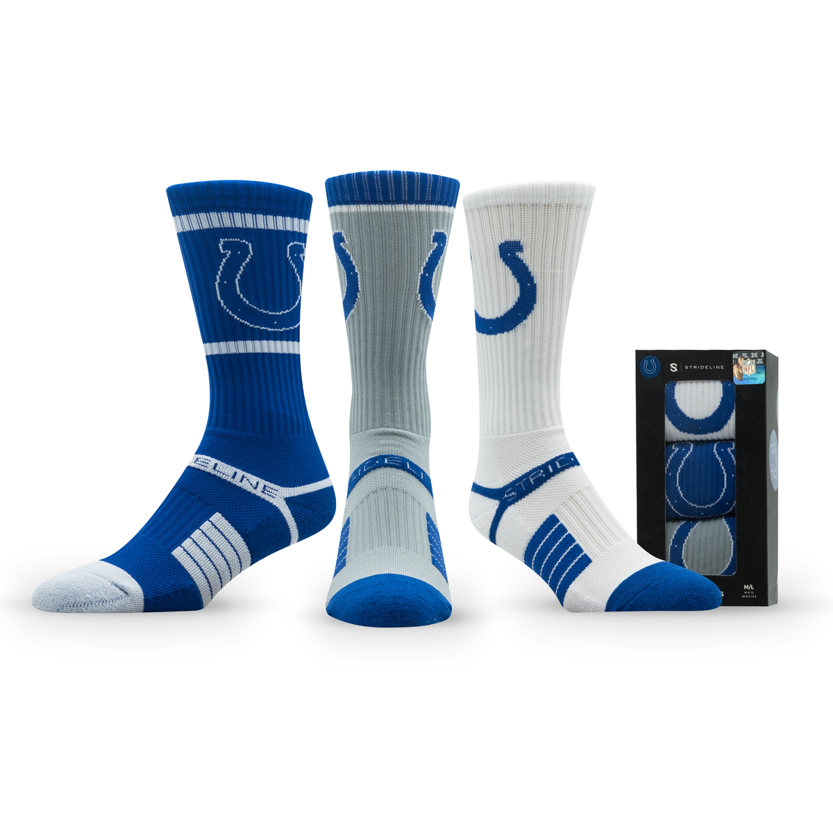 Indianapolis Colts: alternate view of a crew sock from the NFL Box Premium Crew Knit Socks 3-Pack