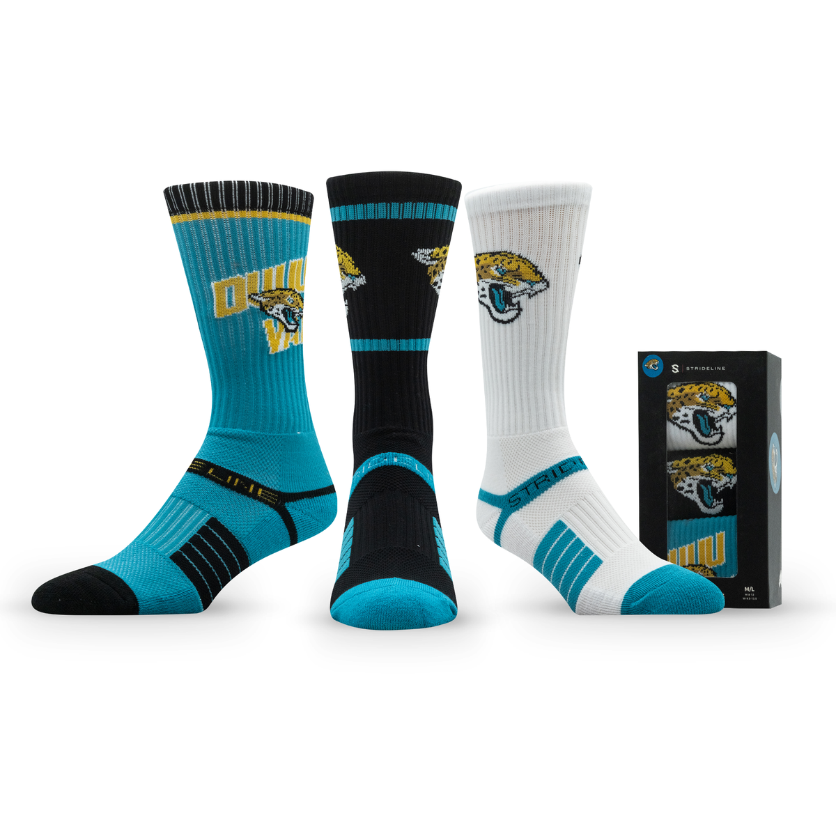 Jacksonville Jaguars: alternate view of a crew sock from the NFL Box Premium Crew Knit Socks 3-Pack