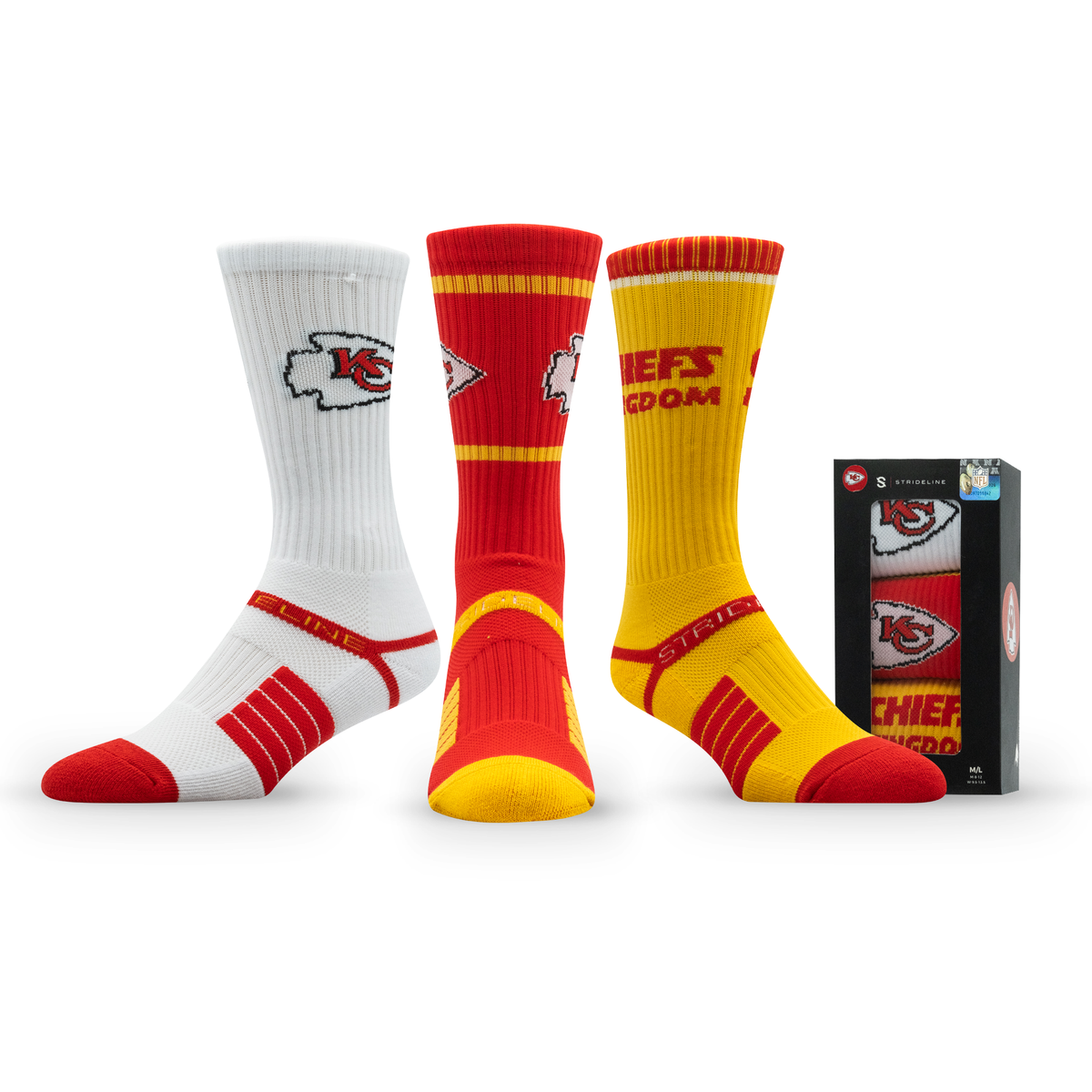 Kansas City Chiefs: alternate view of a crew sock from the NFL Box Premium Crew Knit Socks 3-Pack