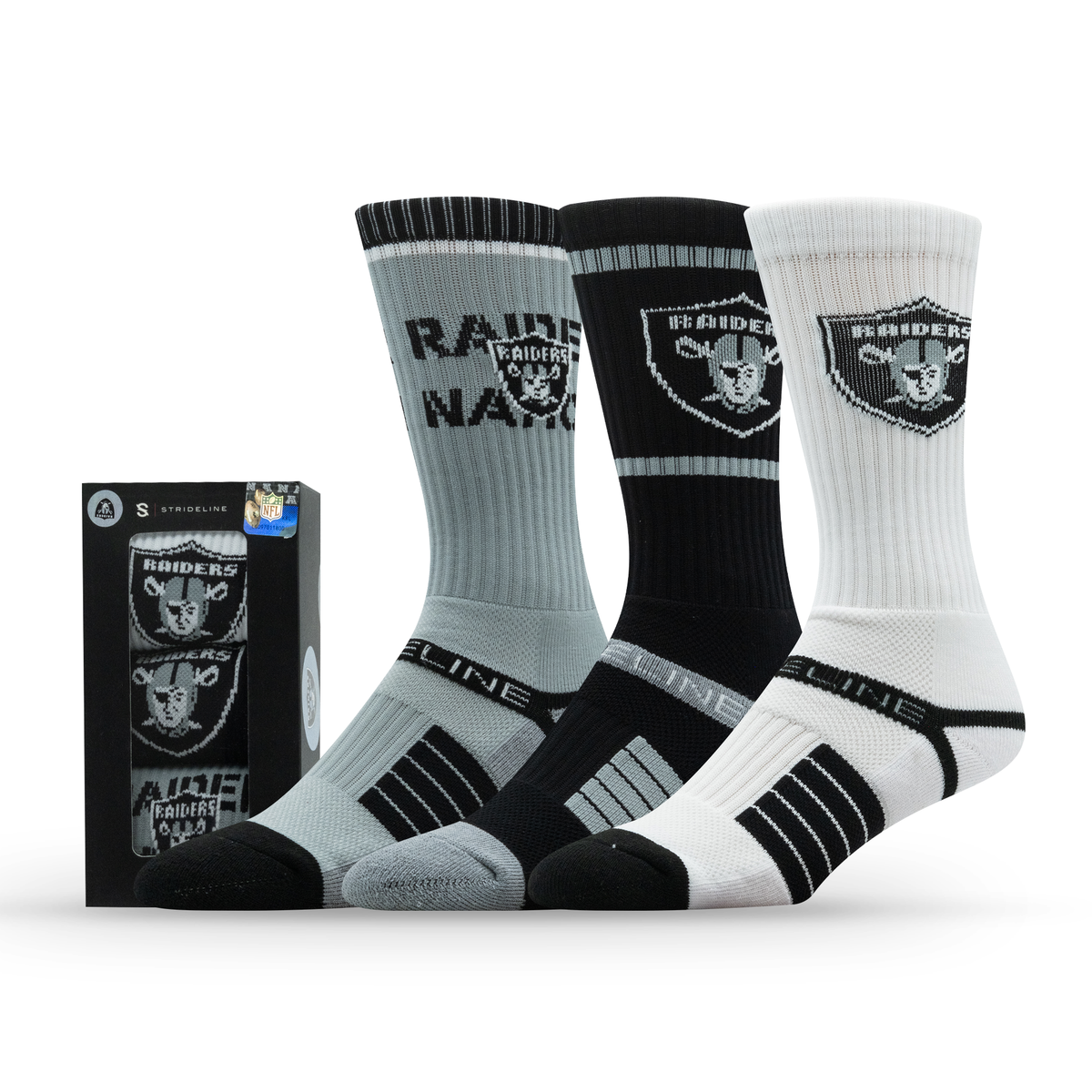 Las Vegas Raiders NFL Box Premium Crew Knit Socks 3-Pack