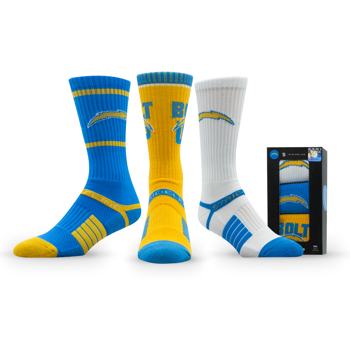 Los Angeles Chargers: alternate view of a crew sock from the NFL Box Premium Crew Knit Socks 3-Pack