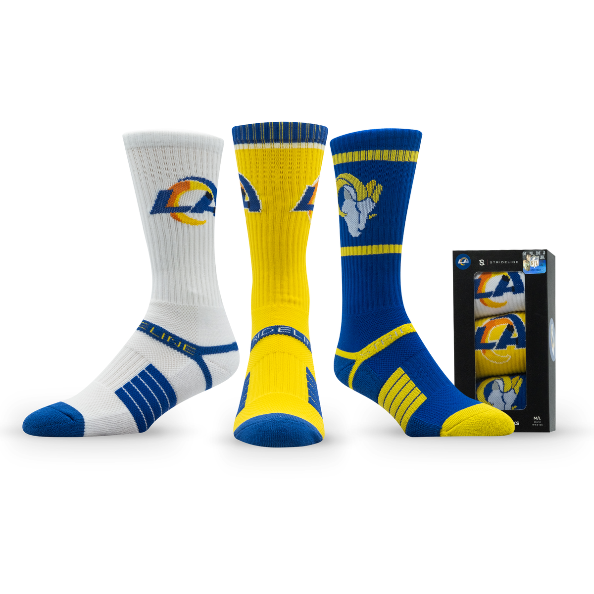 Los Angeles Rams: alternate view of a crew sock from the NFL Box Premium Crew Knit Socks 3-Pack