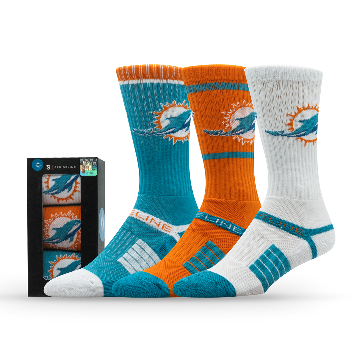 Miami Dolphins NFL Box Premium Crew Knit Socks 3-Pack