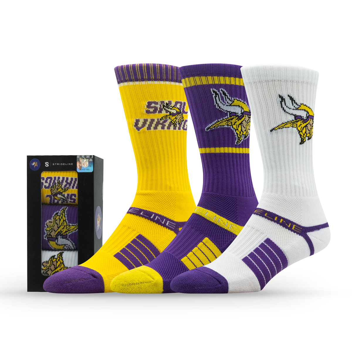 Minnesota Vikings NFL Box Premium Crew Knit Socks 3-Pack