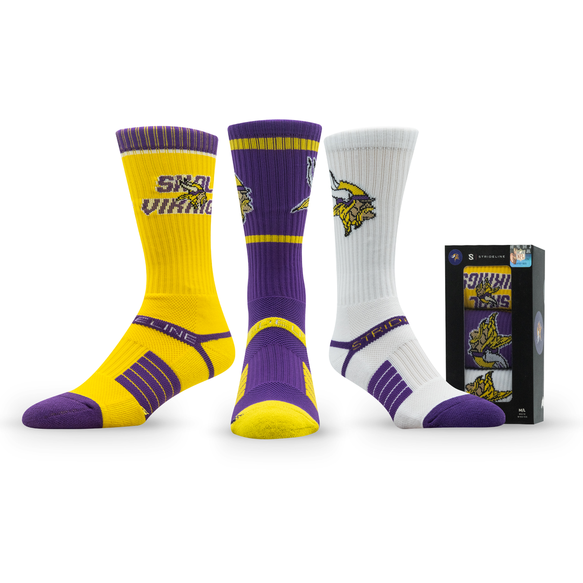 Minnesota Vikings: alternate view of a crew sock from the NFL Box Premium Crew Knit Socks 3-Pack