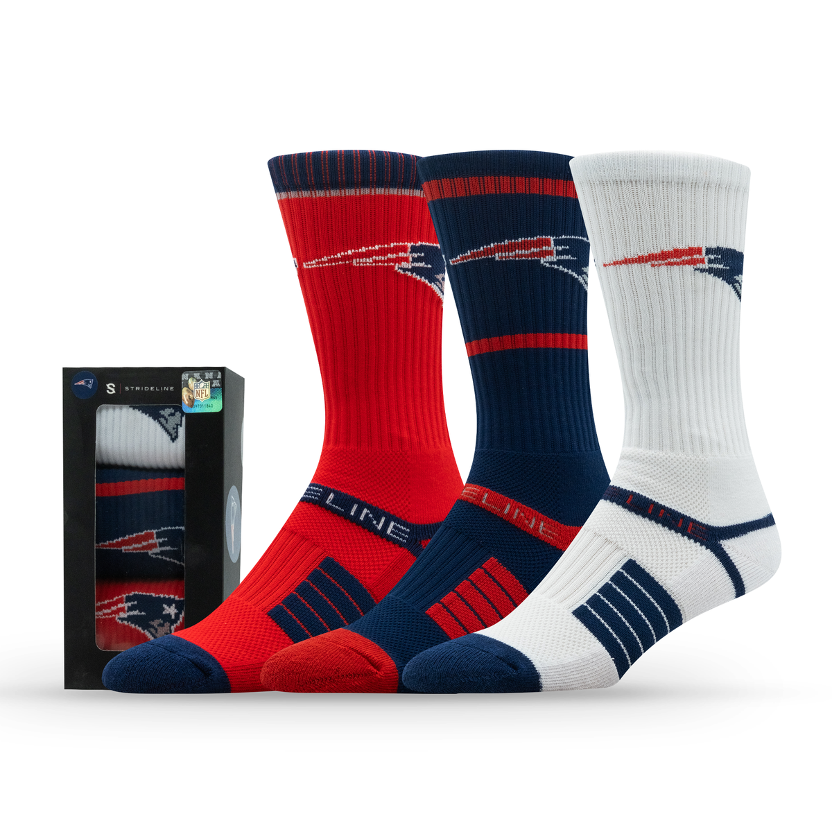 New England Patriots NFL Box Premium Crew Knit Socks 3-Pack