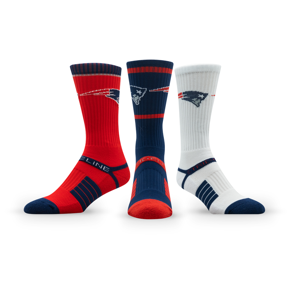 New England Patriots: crew sock from the NFL Box Premium Crew Knit Socks 3-Pack
