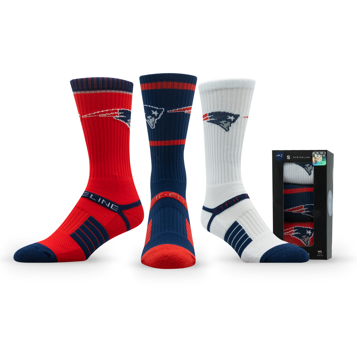New England Patriots: alternate view of a crew sock from the NFL Box Premium Crew Knit Socks 3-Pack