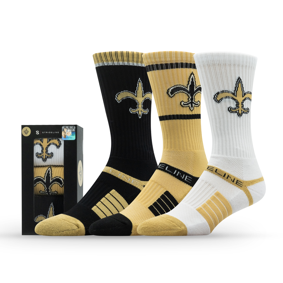 New Orleans Saints NFL Box Premium Crew Knit Socks 3-Pack