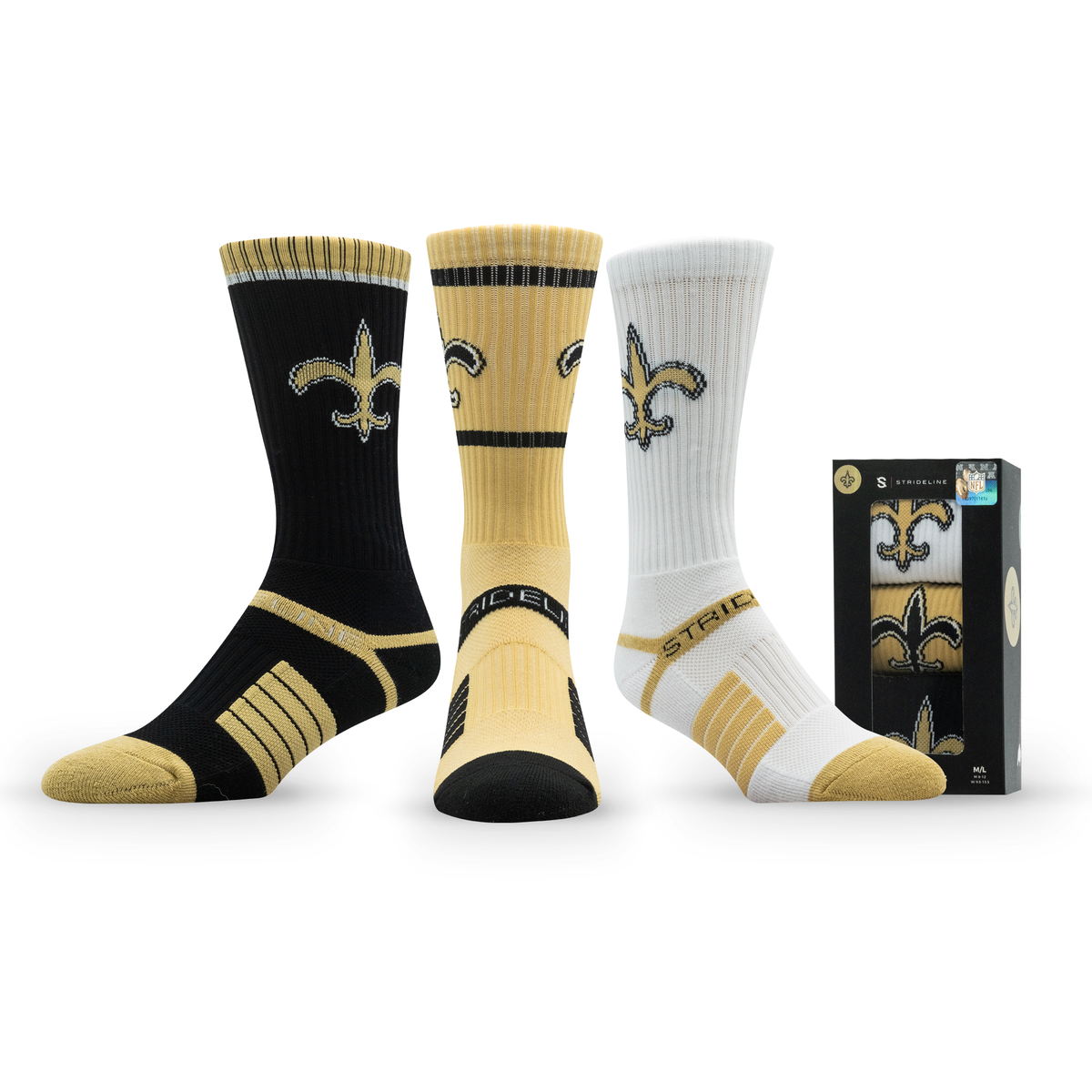 New Orleans Saints: alternate view of a crew sock from the NFL Box Premium Crew Knit Socks 3-Pack