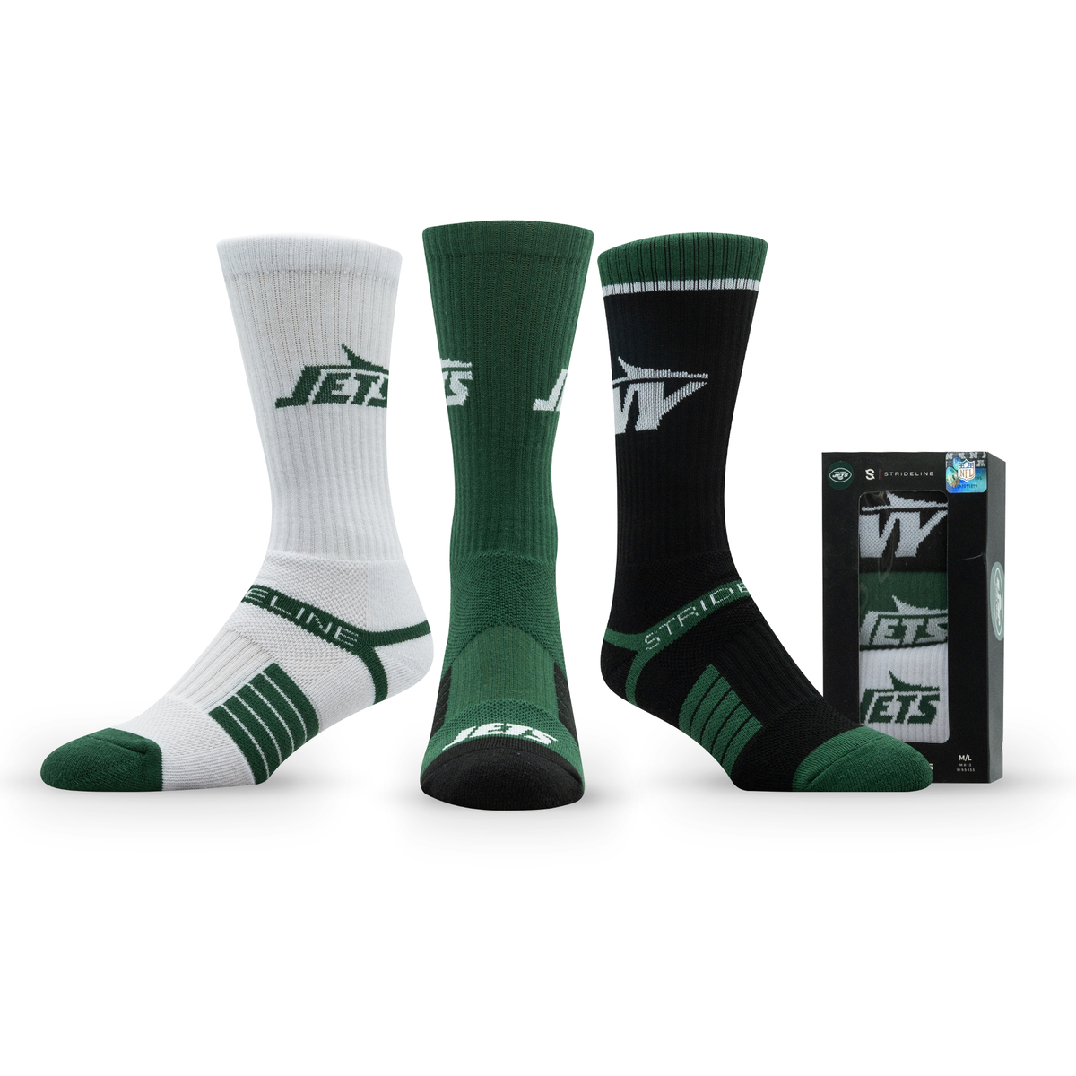New York Jets: alternate view of a crew sock from the NFL Box Premium Crew Knit Socks 3-Pack
