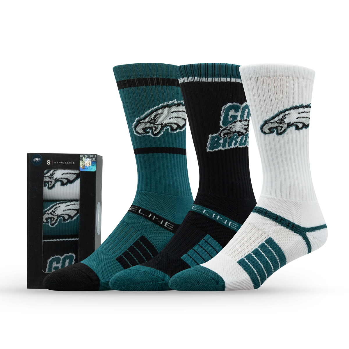Philadelphia Eagles NFL Box Premium Crew Knit Socks 3-Pack