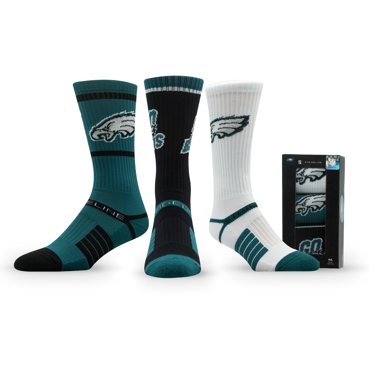 Philadelphia Eagles: alternate view of a crew sock from the NFL Box Premium Crew Knit Socks 3-Pack