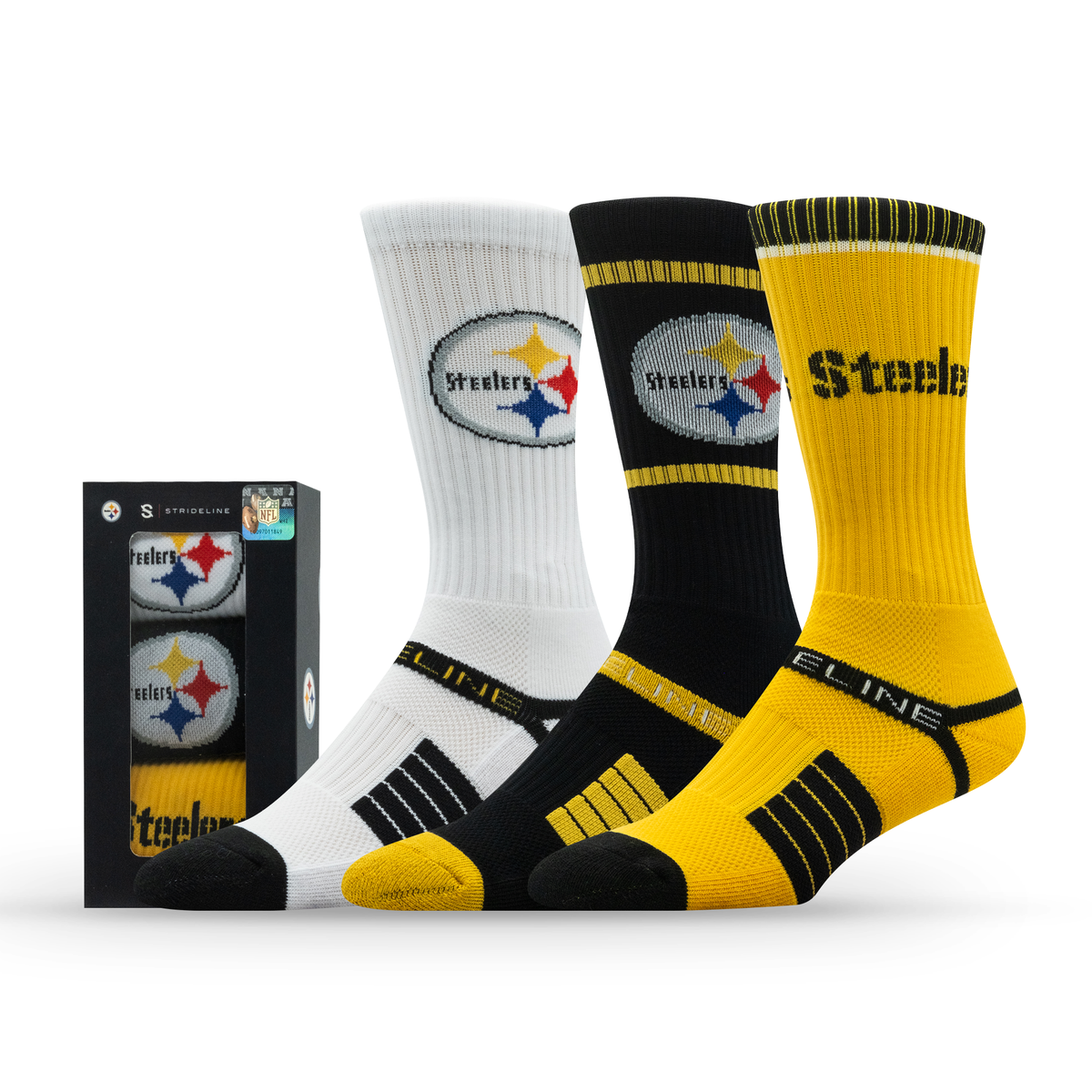 Pittsburgh Steelers NFL Box Premium Crew Knit Socks 3-Pack