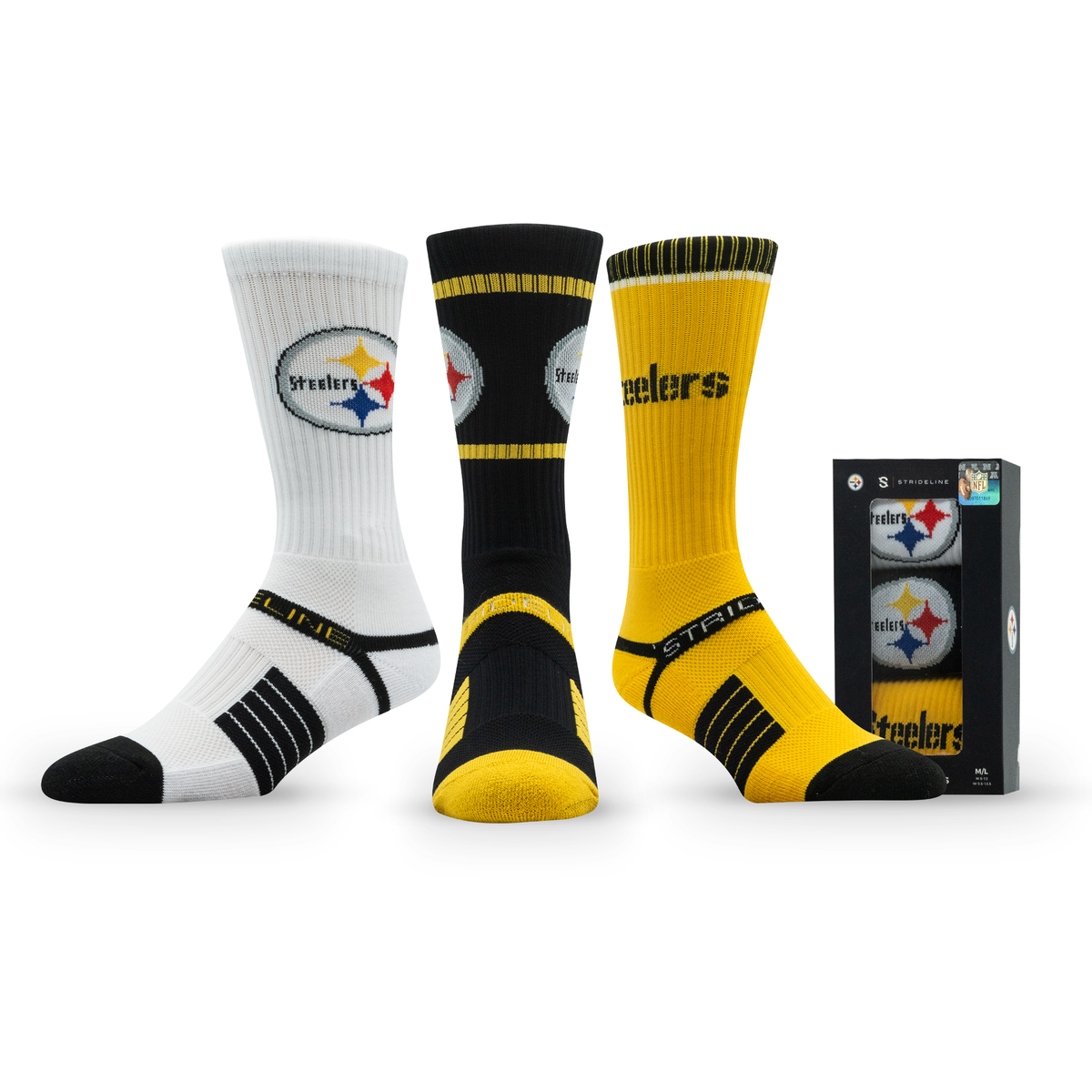 Pittsburgh Steelers: alternate view of a crew sock from the NFL Box Premium Crew Knit Socks 3-Pack