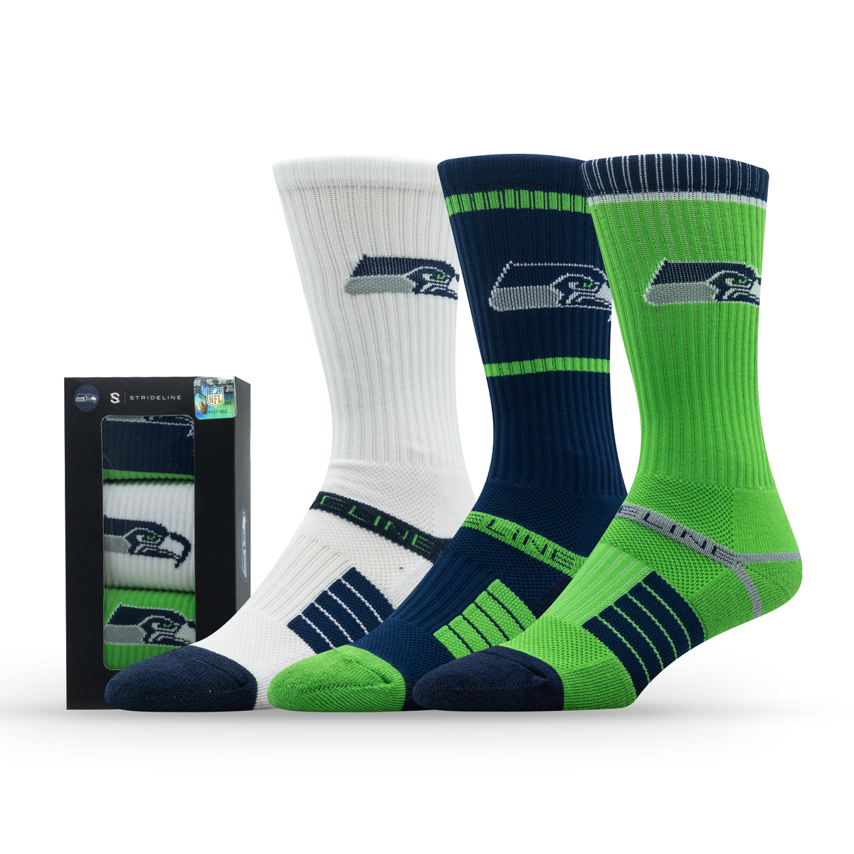 Seattle Seahawks NFL Box Premium Crew Knit Socks 3-Pack