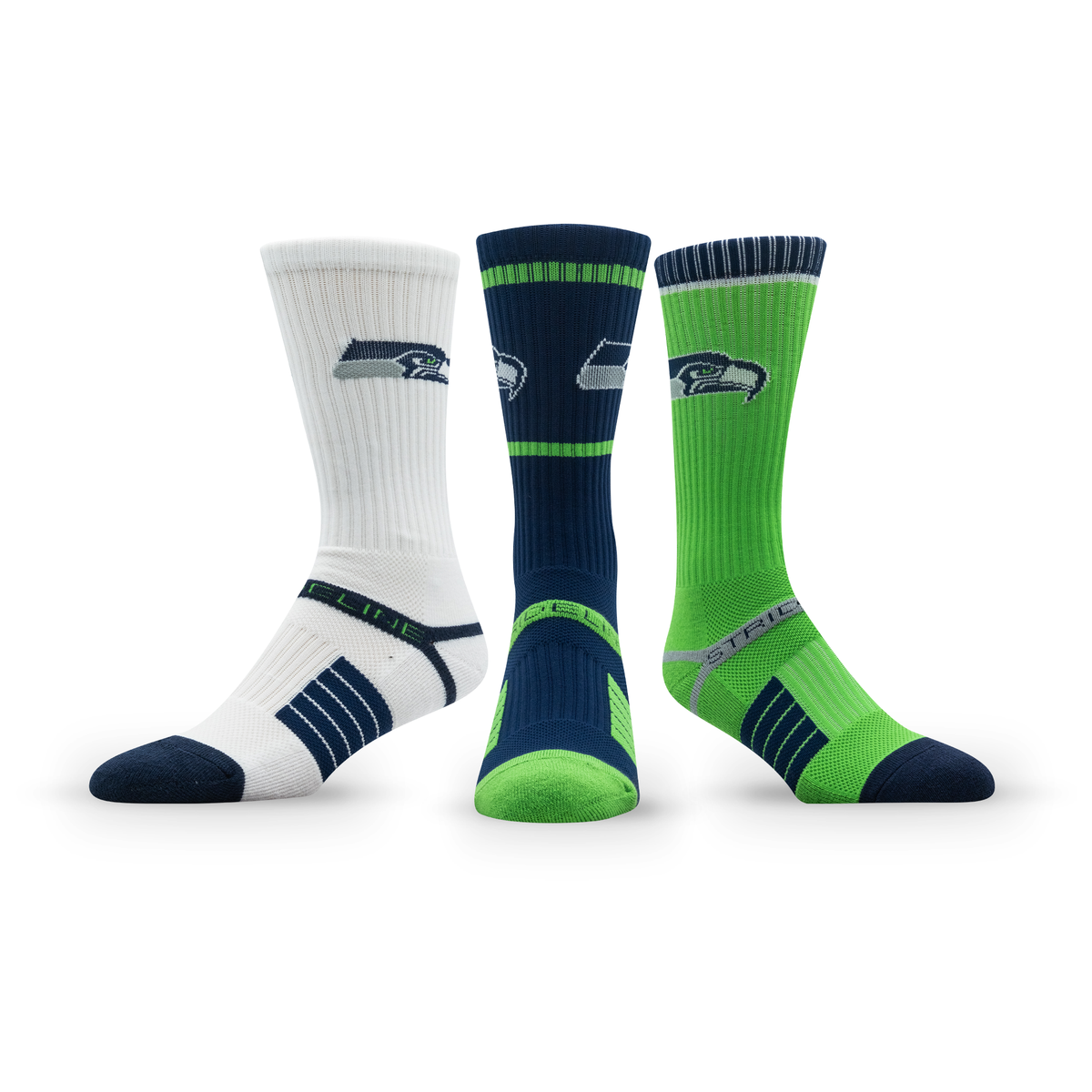 Seattle Seahawks: crew sock from the NFL Box Premium Crew Knit Socks 3-Pack