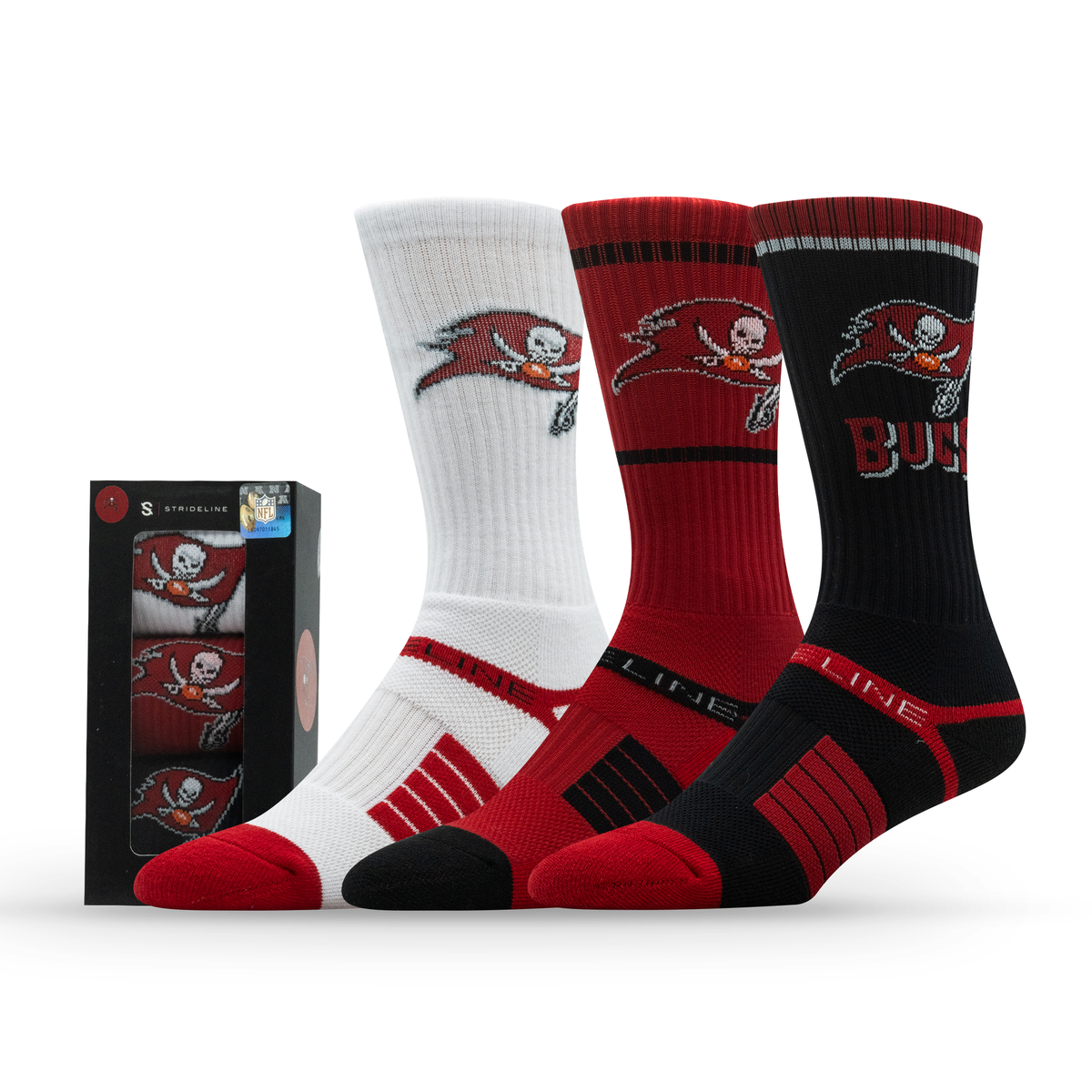 Tampa Bay Buccaneers NFL Box Premium Crew Knit Socks 3-Pack