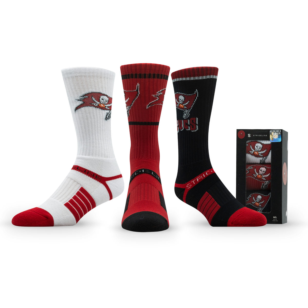 Tampa Bay Buccaneers: alternate view of a crew sock from the NFL Box Premium Crew Knit Socks 3-Pack