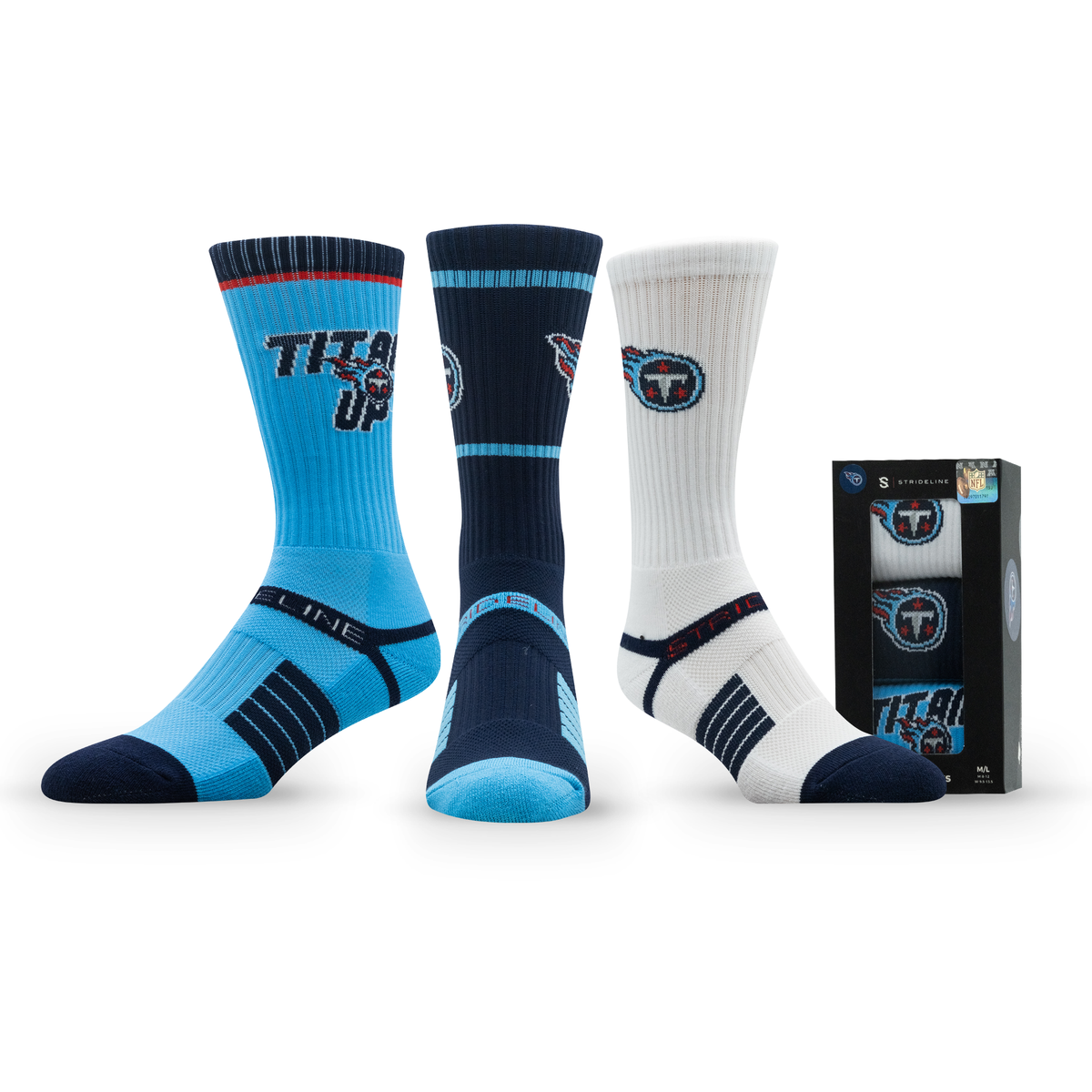 Tennessee Titans: alternate view of a crew sock from the NFL Box Premium Crew Knit Socks 3-Pack