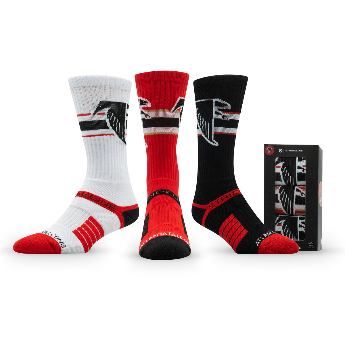 Atlanta Falcons: alternate view of a crew sock from the NFL Retro Premium Crew Knit Socks 3-Pack