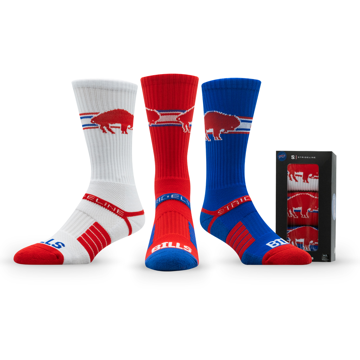 Buffalo Bills: alternate view of a crew sock from the NFL Retro Premium Crew Knit Socks 3-Pack