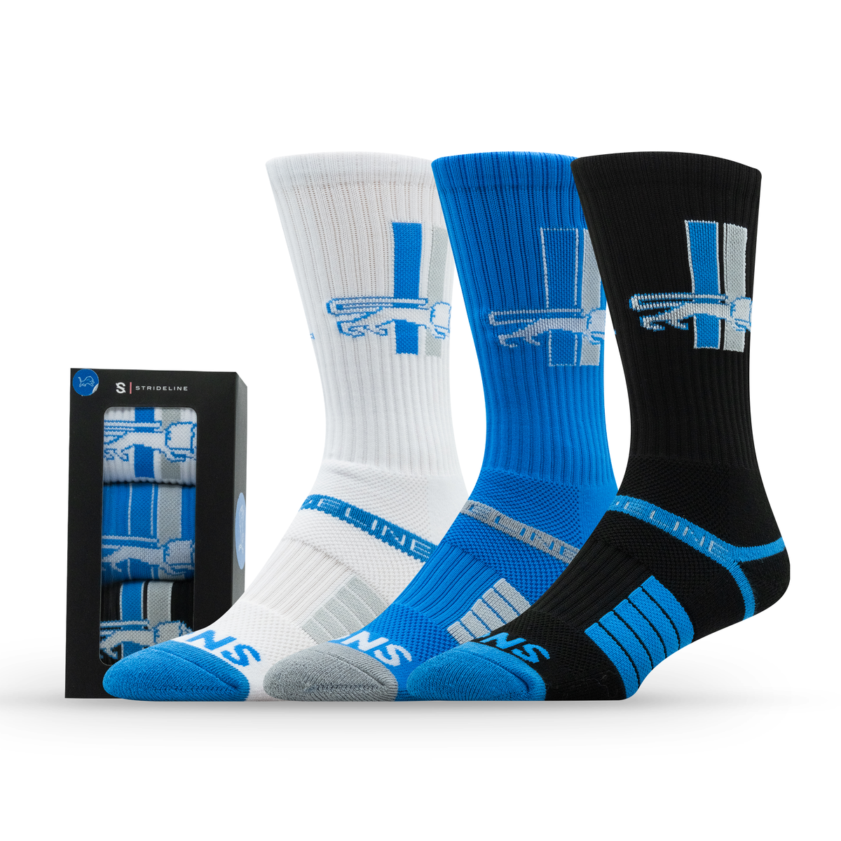 Detroit Lions NFL Retro Premium Crew Knit Socks 3-Pack