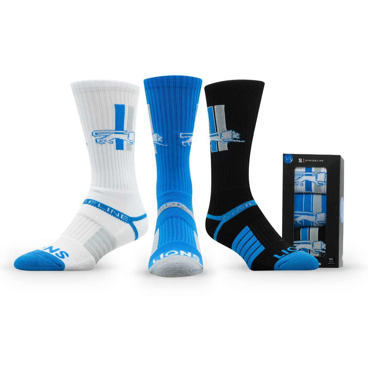 Detroit Lions: alternate view of a crew sock from the NFL Retro Premium Crew Knit Socks 3-Pack