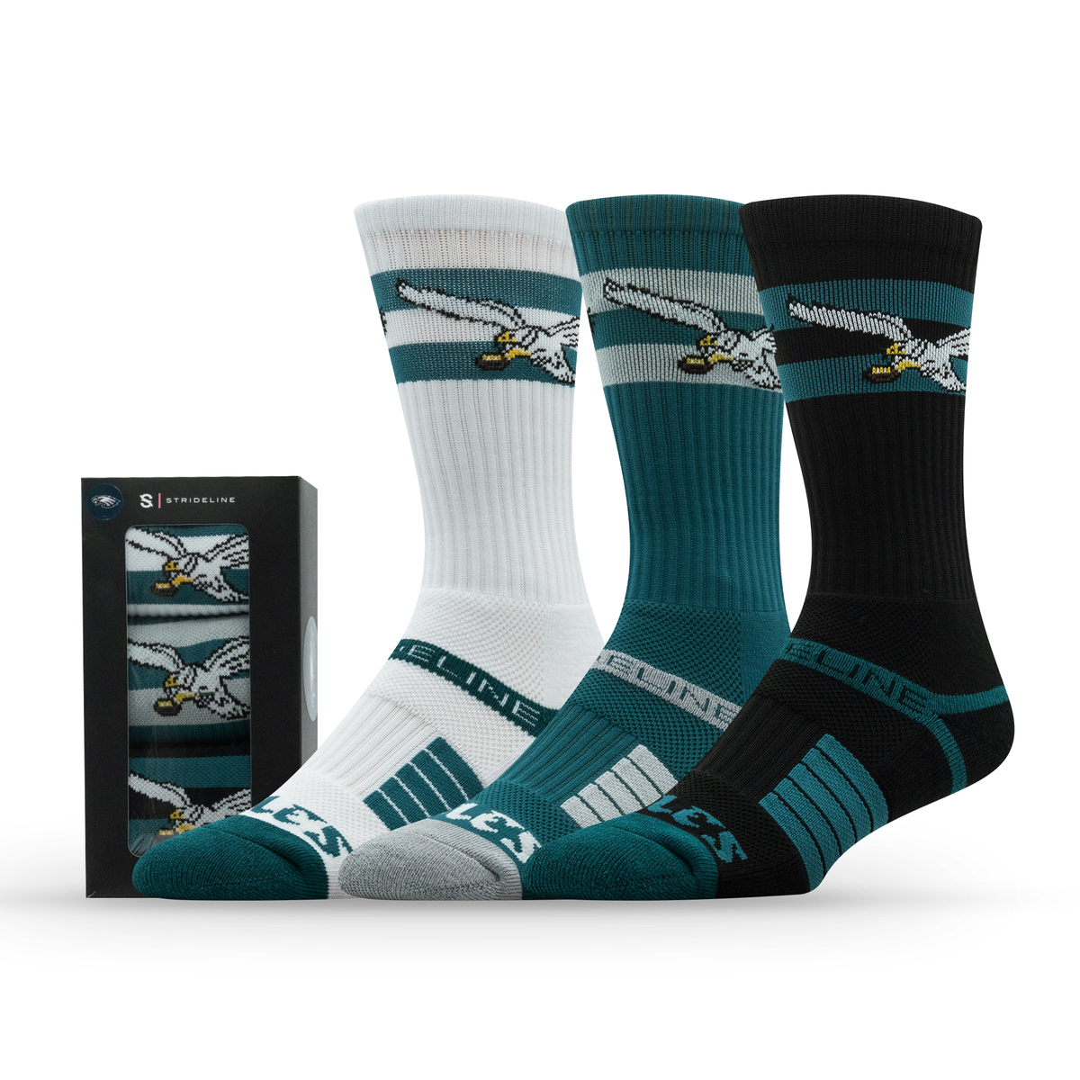 Philadelphia Eagles NFL Retro Premium Crew Knit Socks 3-Pack
