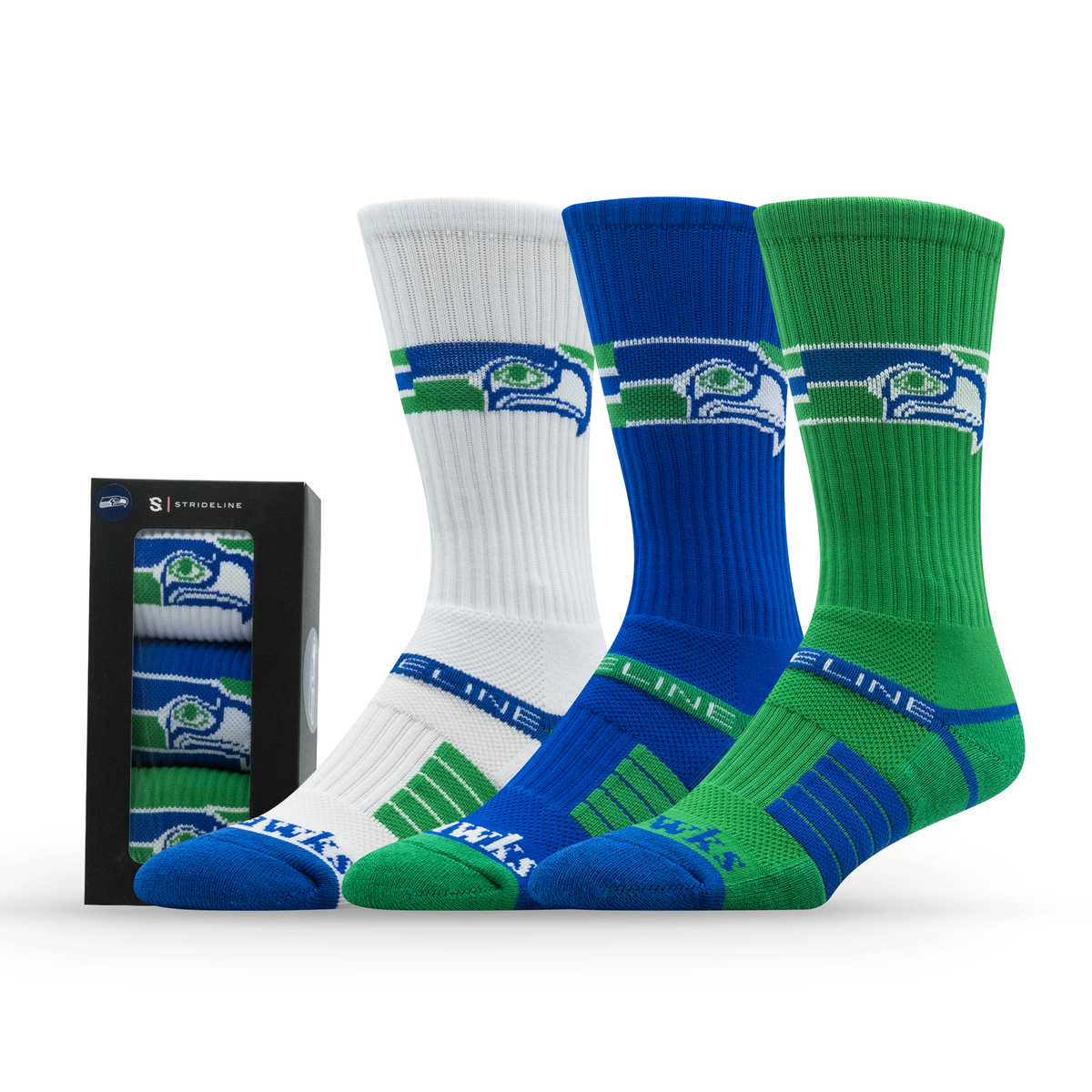 Seattle Seahawks NFL Retro Premium Crew Knit Socks 3-Pack