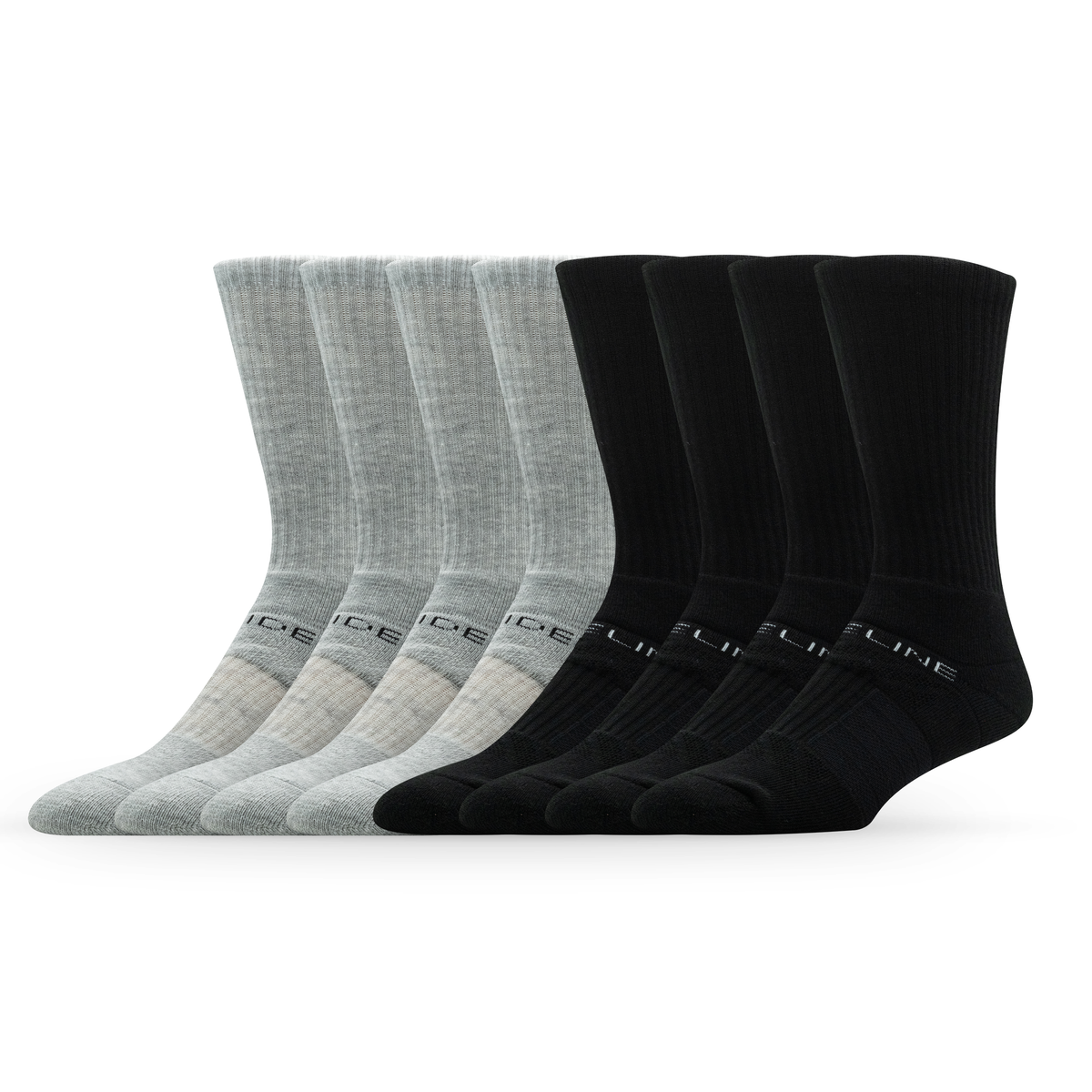 Premium Crew Combed Cotton 8-Pack in Black & Grey