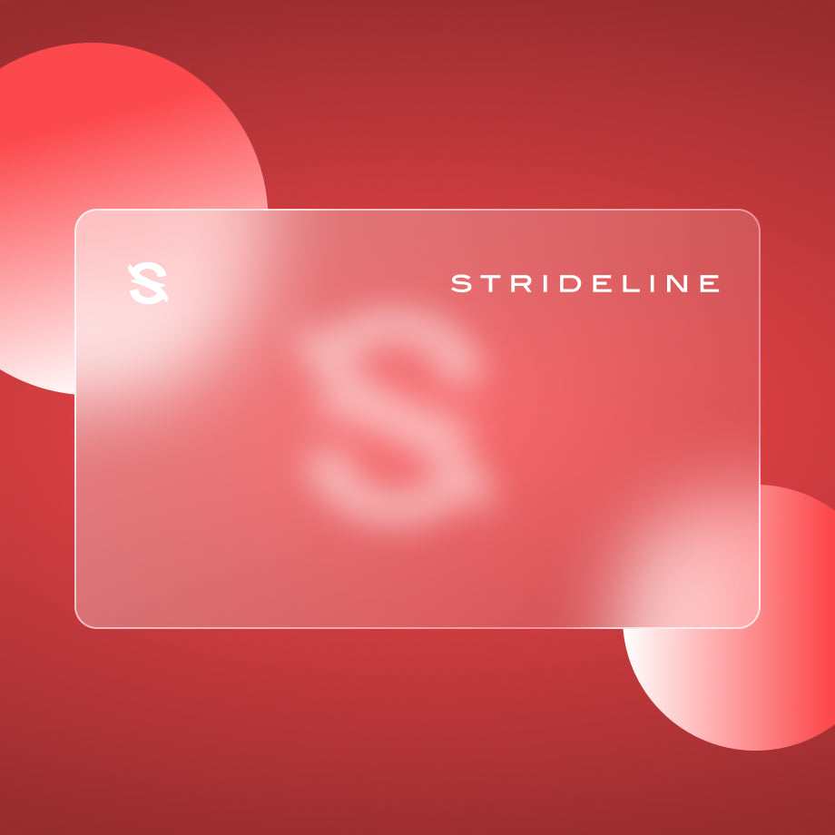 Strideline Gift Card in a sleek design with a red background and subtle logo detail.