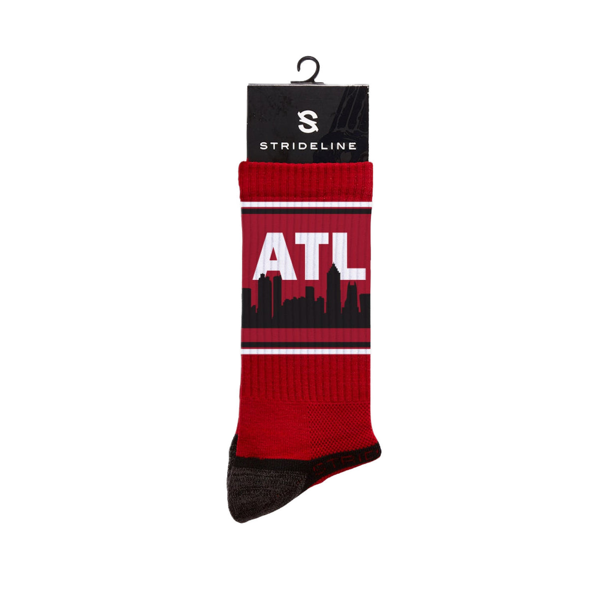 Skyline Crews Collection red socks featuring "ATL" and skyline design. Limited Edition.