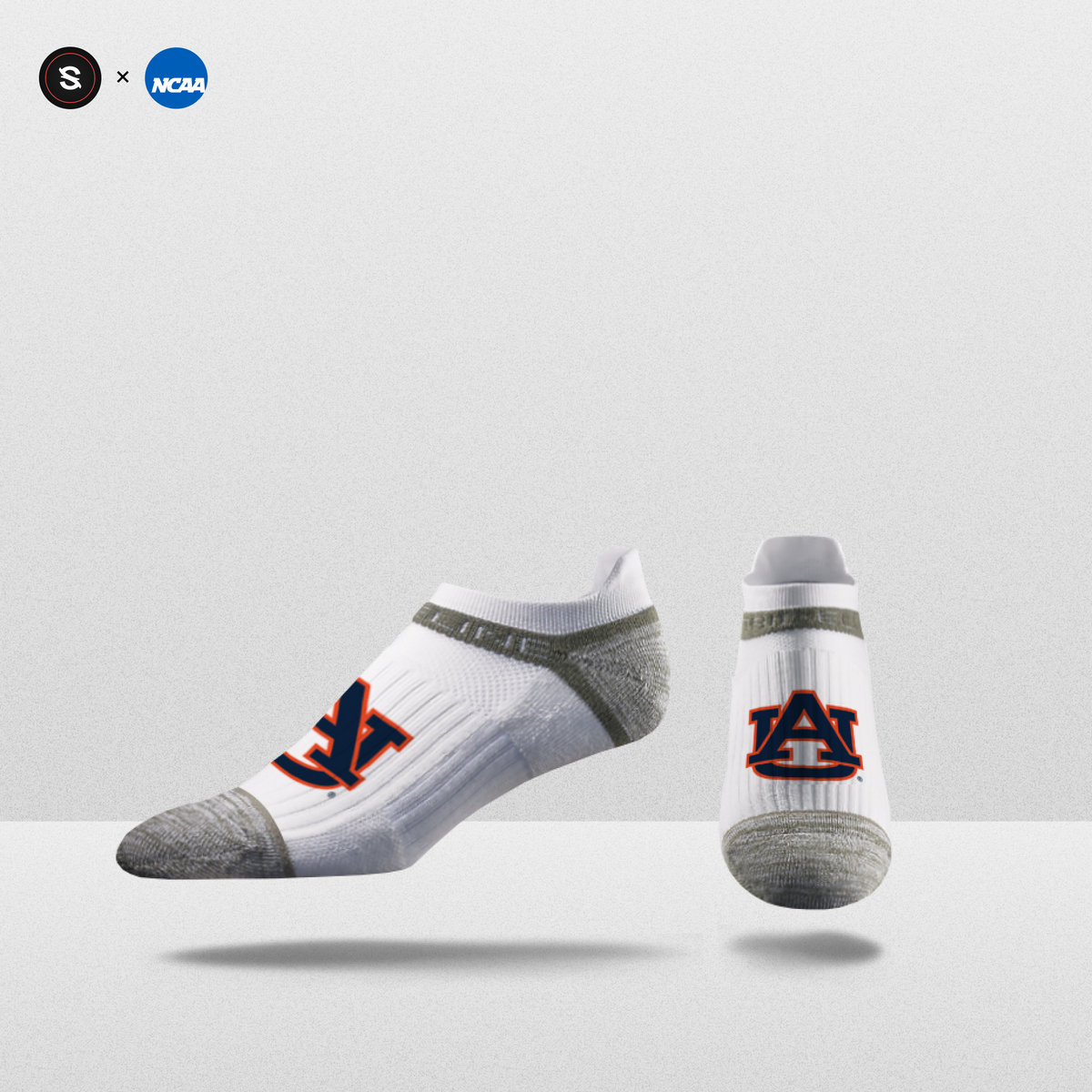 NCAA Logo Ankle Socks in white with gray accents and team logo, perfect for fanwear.