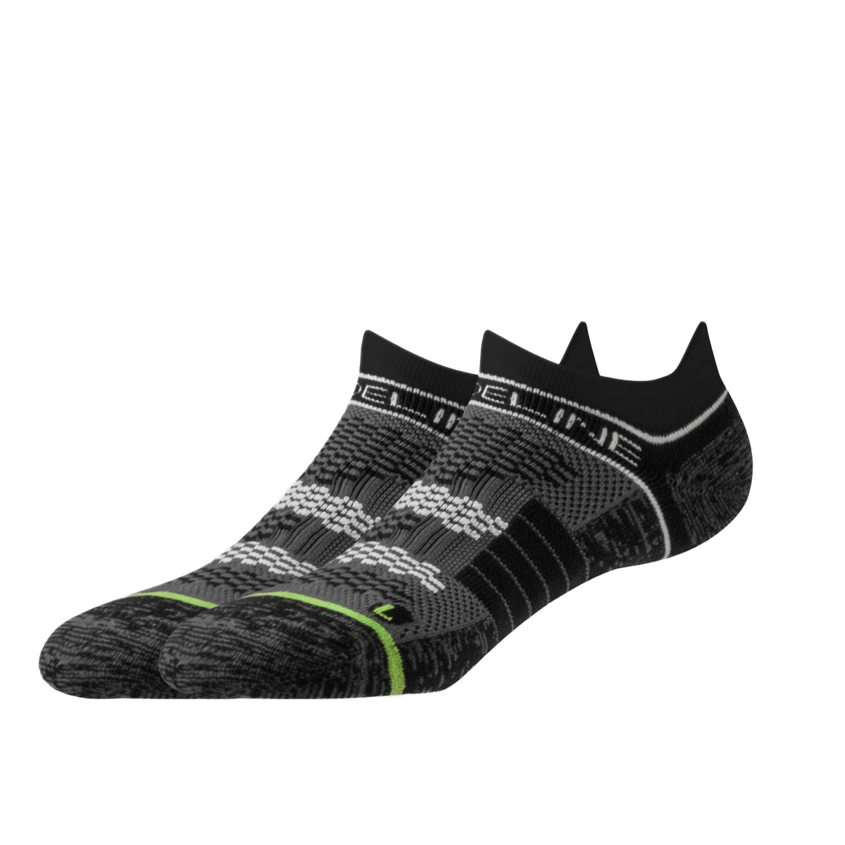 Eco Premium Ankle Socks in black and gray with green accents, designed for comfort and durability.