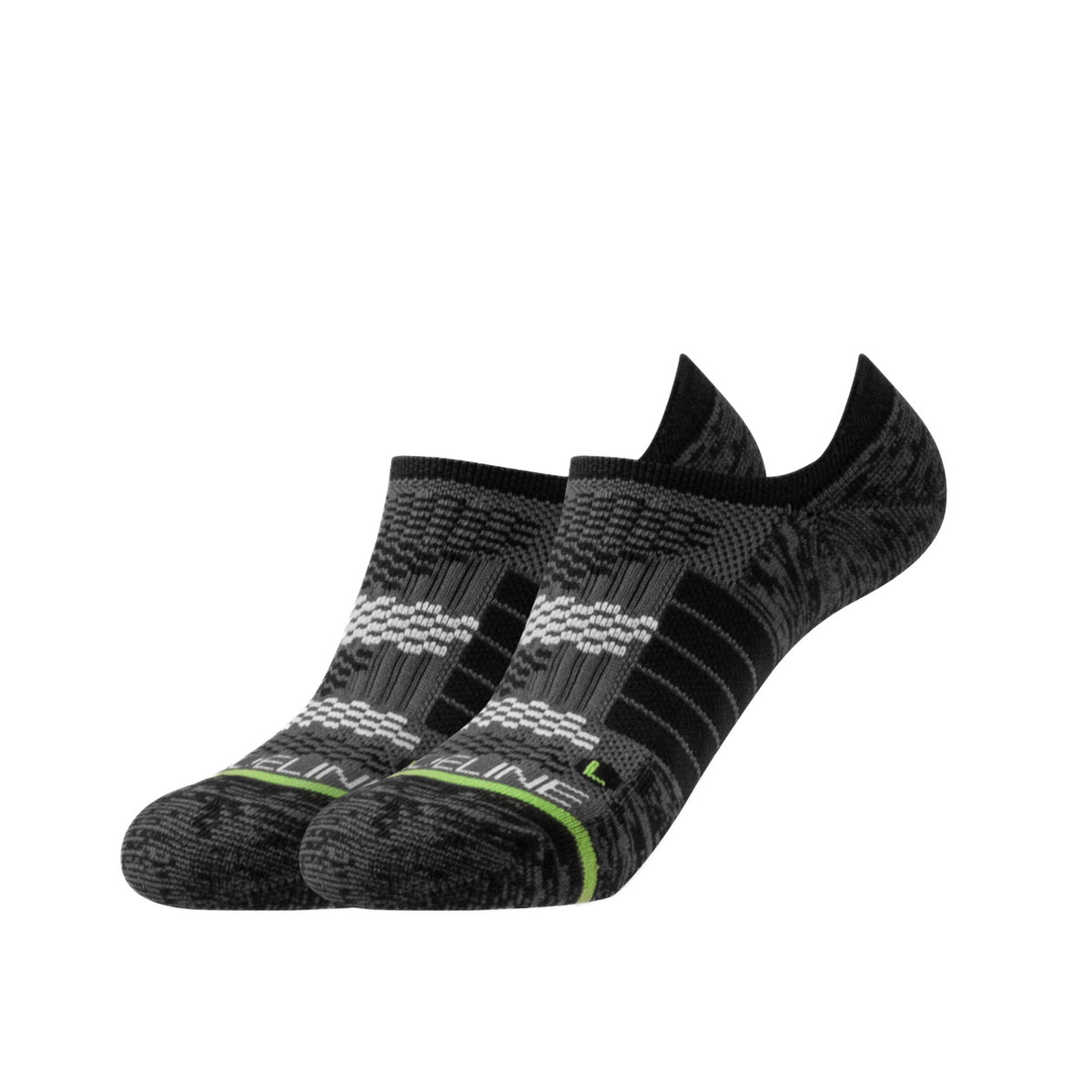 Eco Premium No Show Socks in black with a textured design and green accent. Perfect for a discreet, comfortable fit.