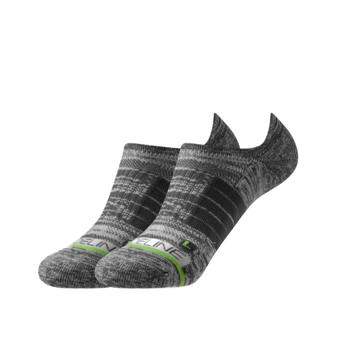 Eco Premium No Show Socks in gray with a textured pattern and green accents. Perfect for everyday wear.