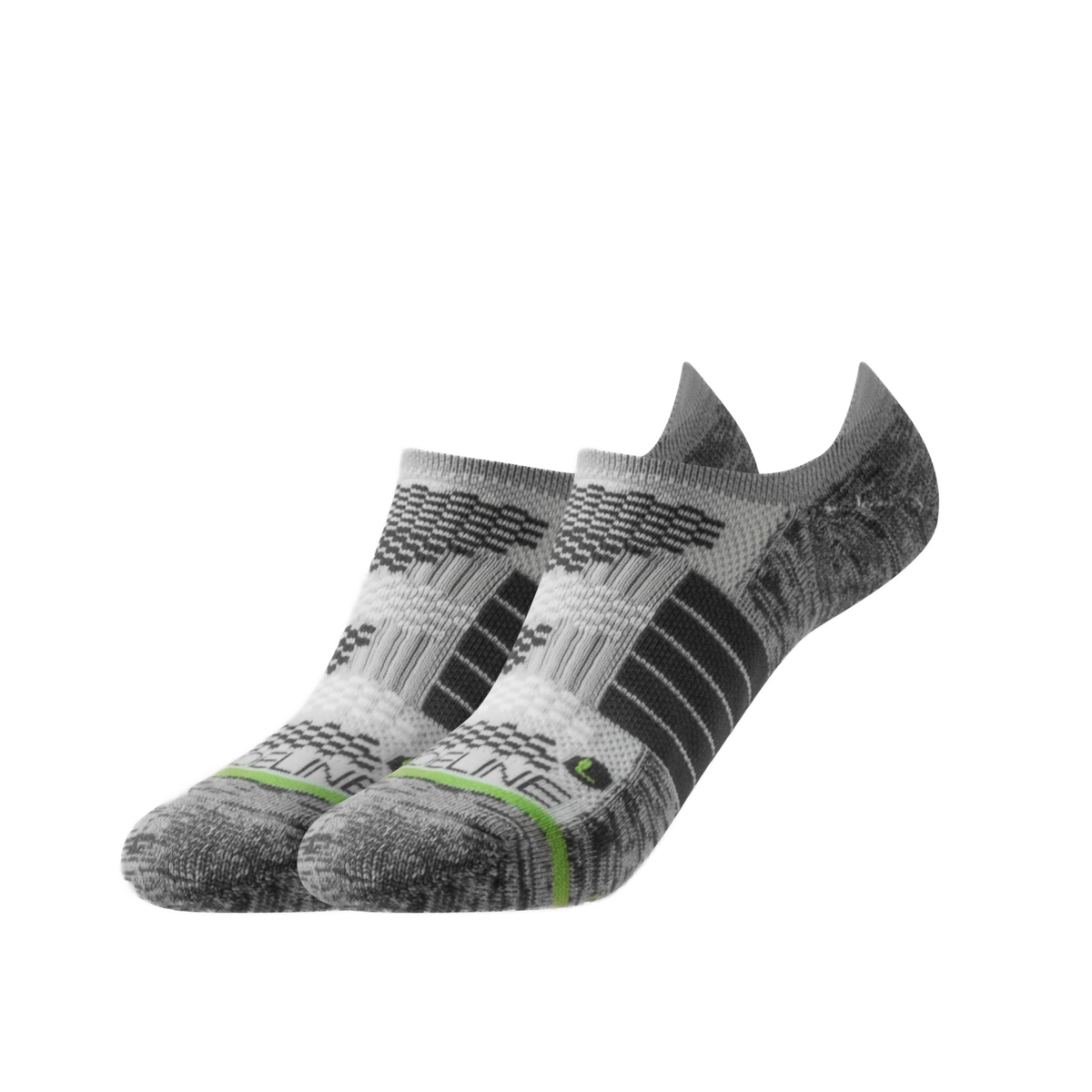 Eco Premium No Show Socks in gray with black accents and a comfortable fit.