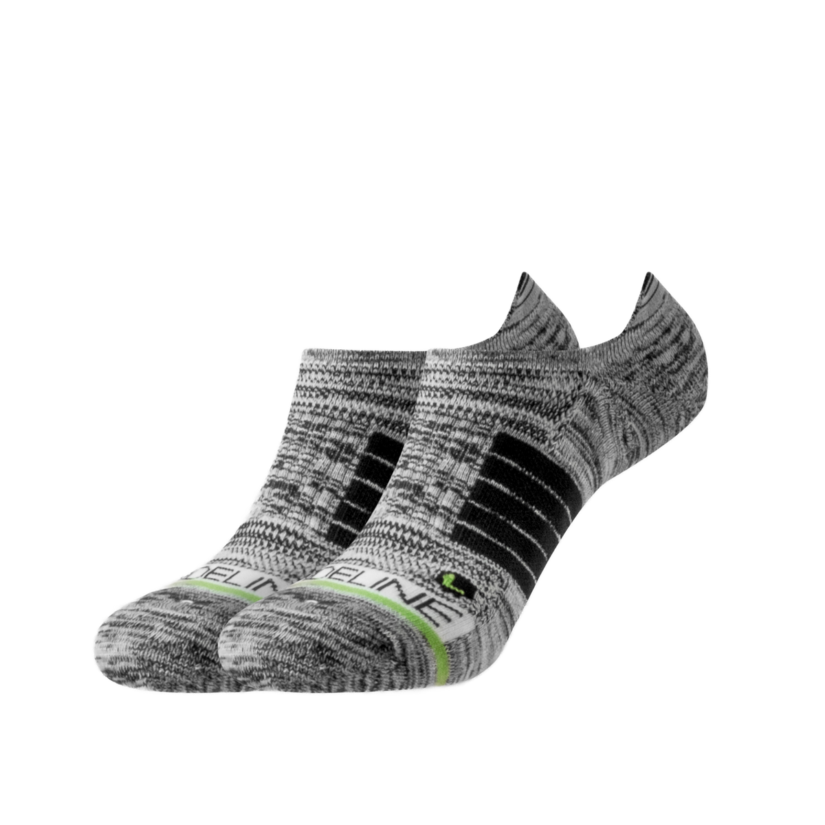 Eco Premium No Show Socks in gray with black accents, designed for comfort and discreet wear.