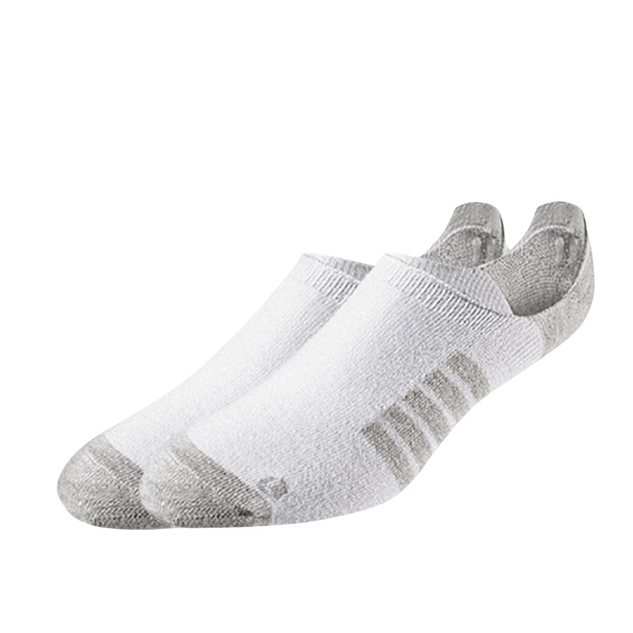 Basic no-show socks in white with gray accents, perfect for a discreet and comfortable fit.