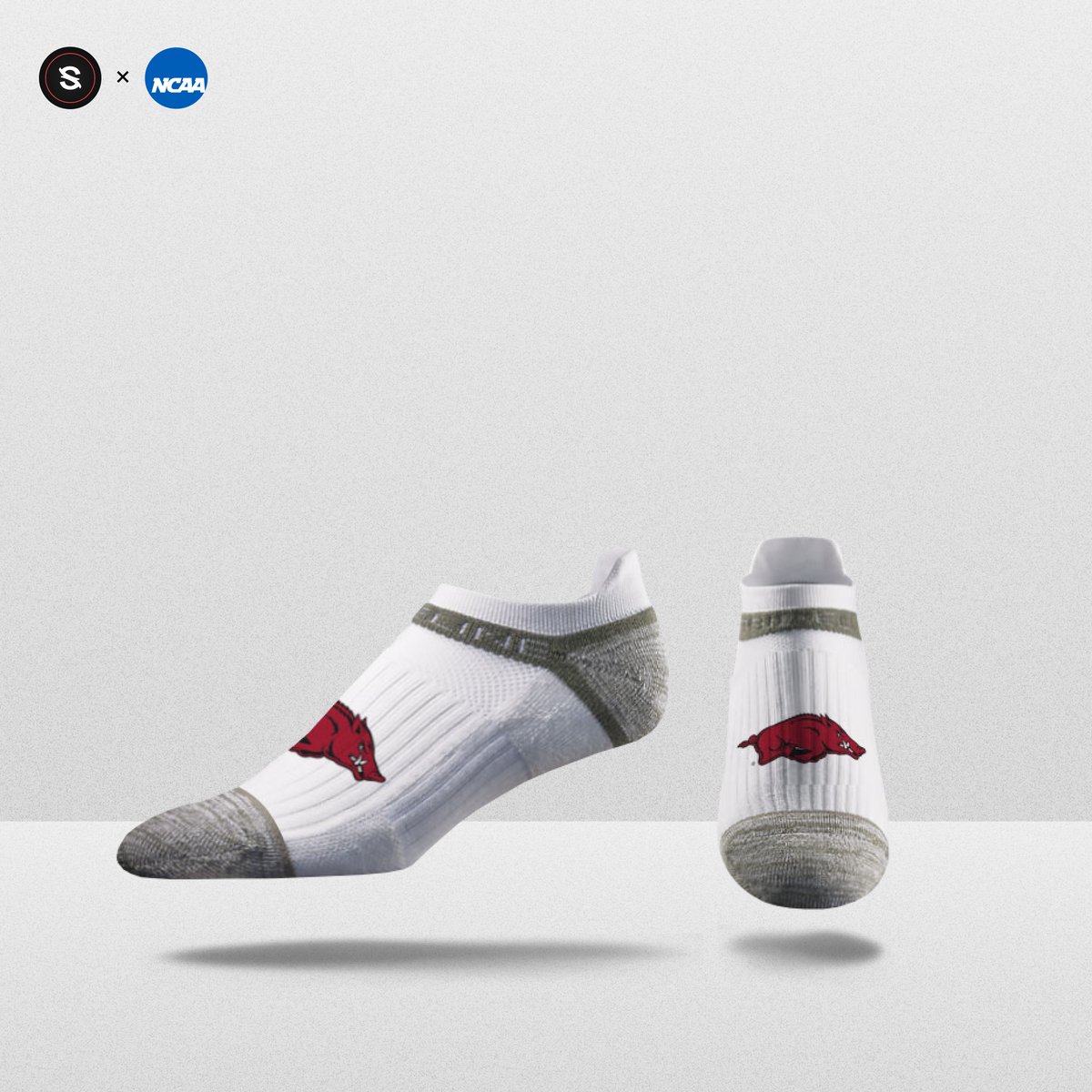 NCAA Logo Ankle Socks in white with gray accents and team logo, perfect for fanwear.