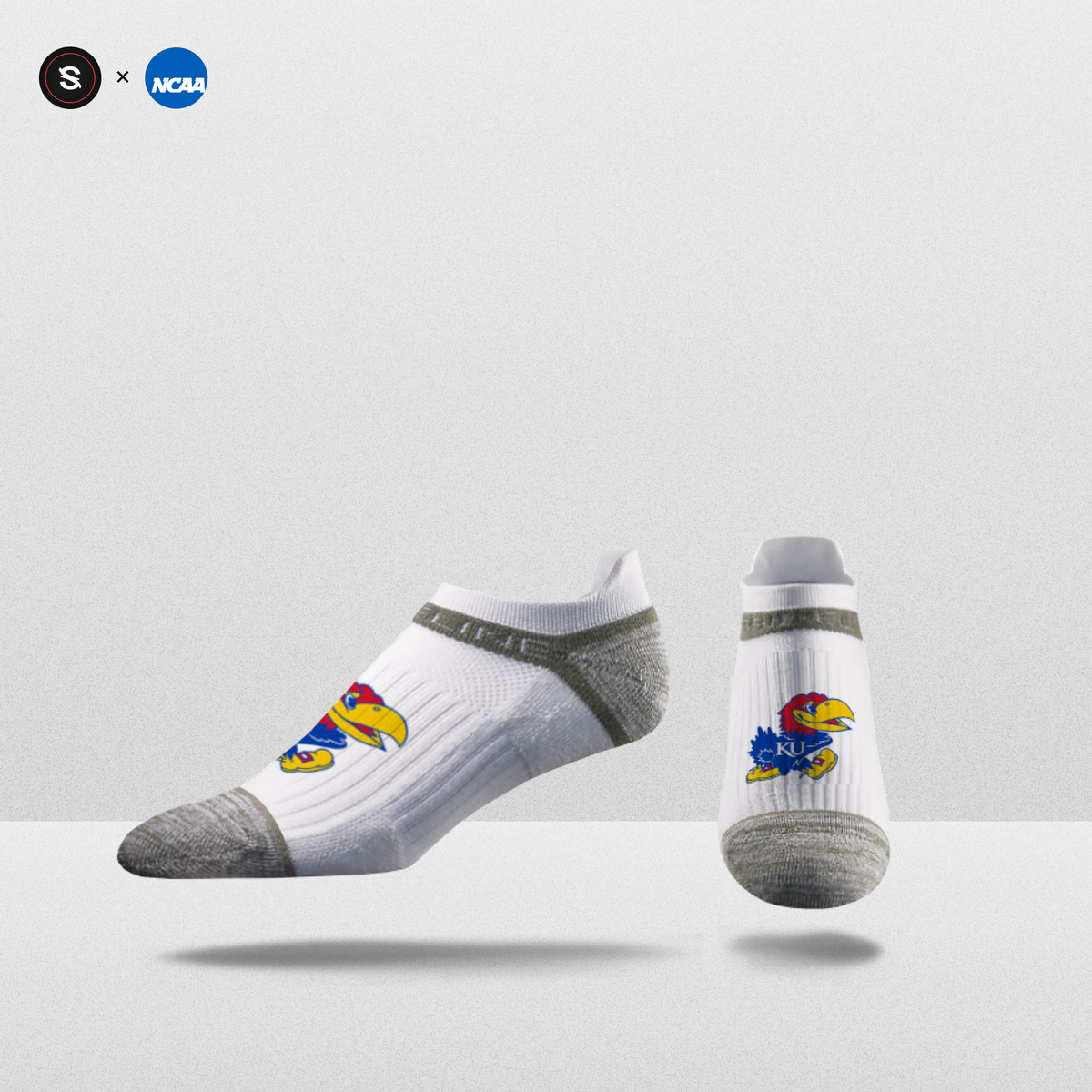 NCAA Logo Ankle Socks in white with gray accents and colorful team logo. Perfect for fans and casual wear.