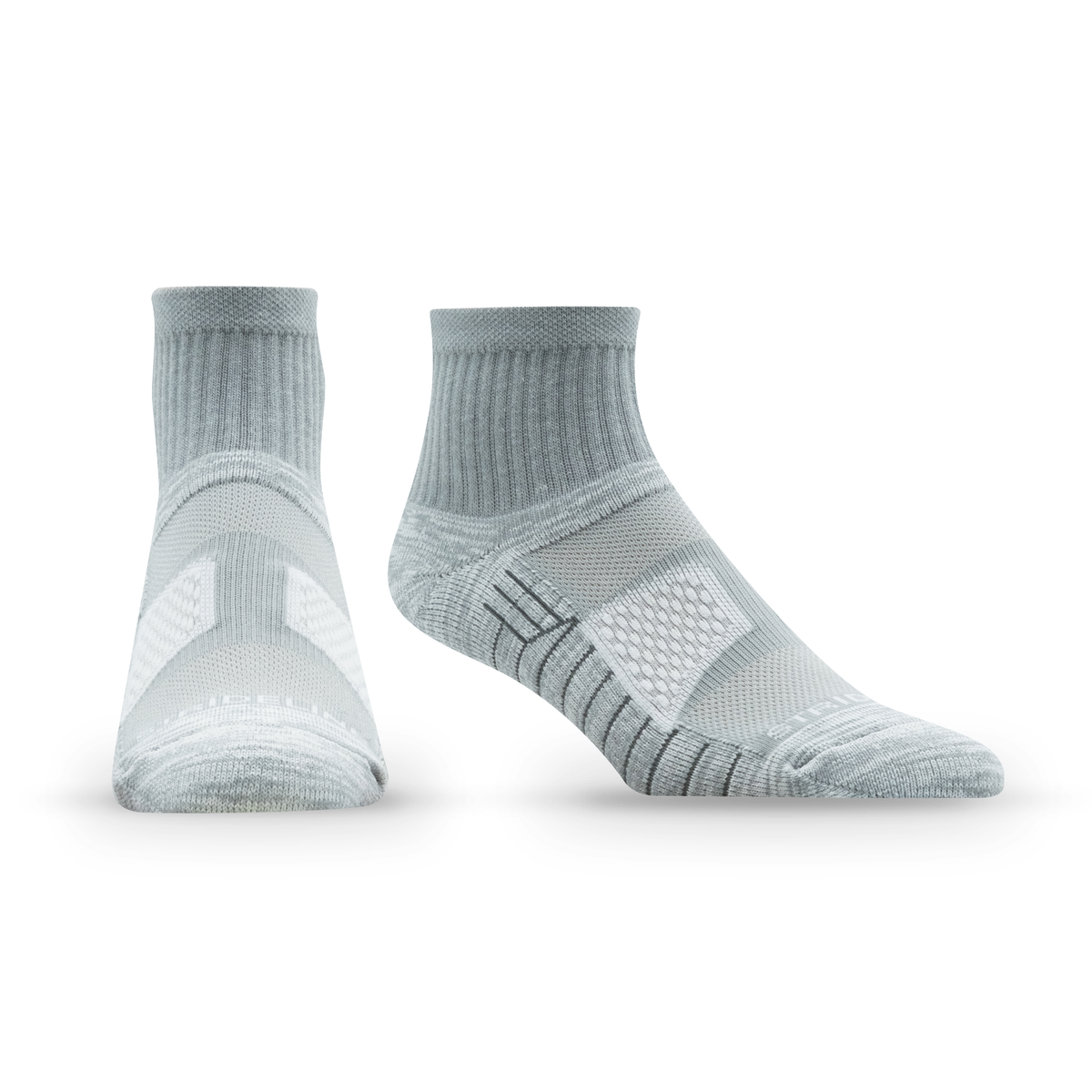 Grey: alternate view of a quarter sock from the Bounce 2.0 Quarter 4-Pack