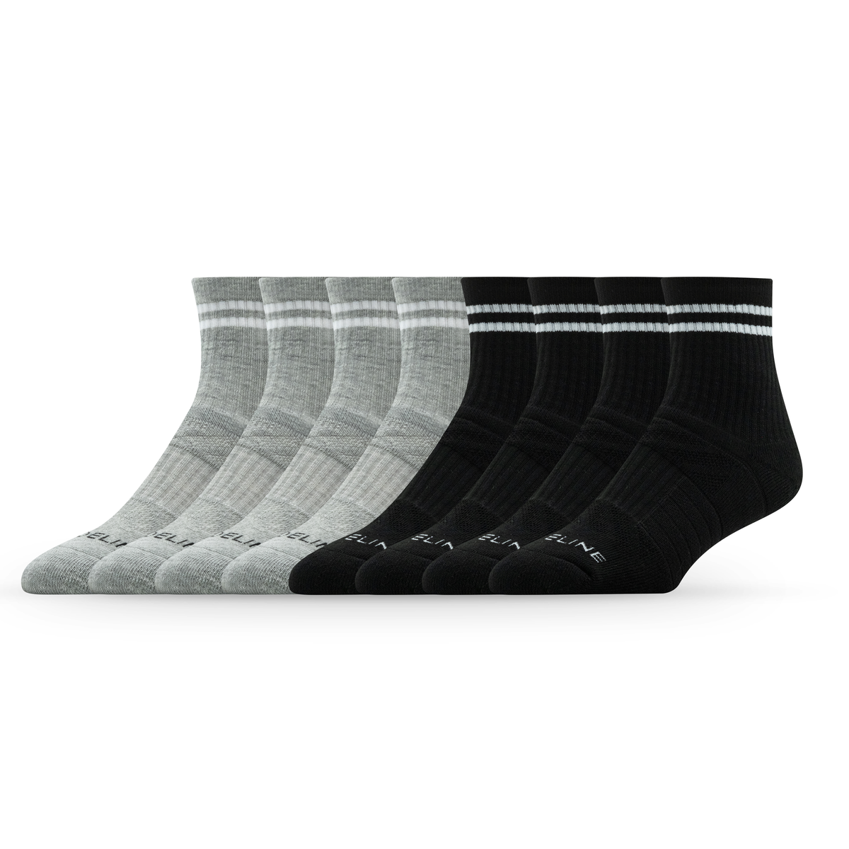 8-Pack of Half Calf Socks in Heather Grey & Black Two Stripe Multi-Pack
