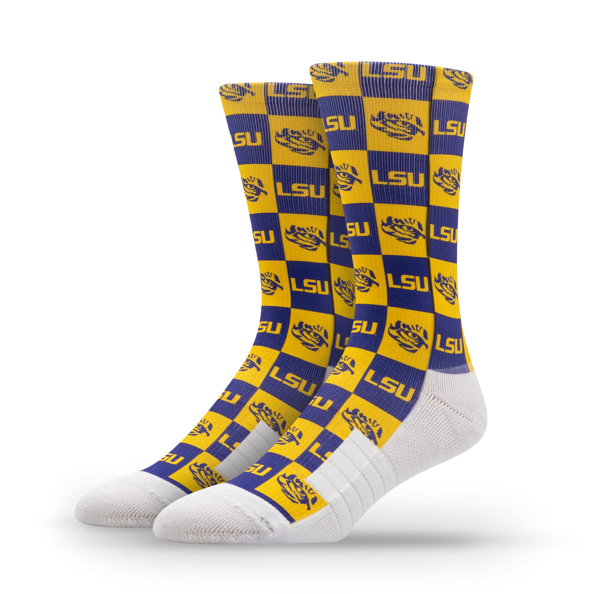 LSU NCAA 70s Checkered Socks