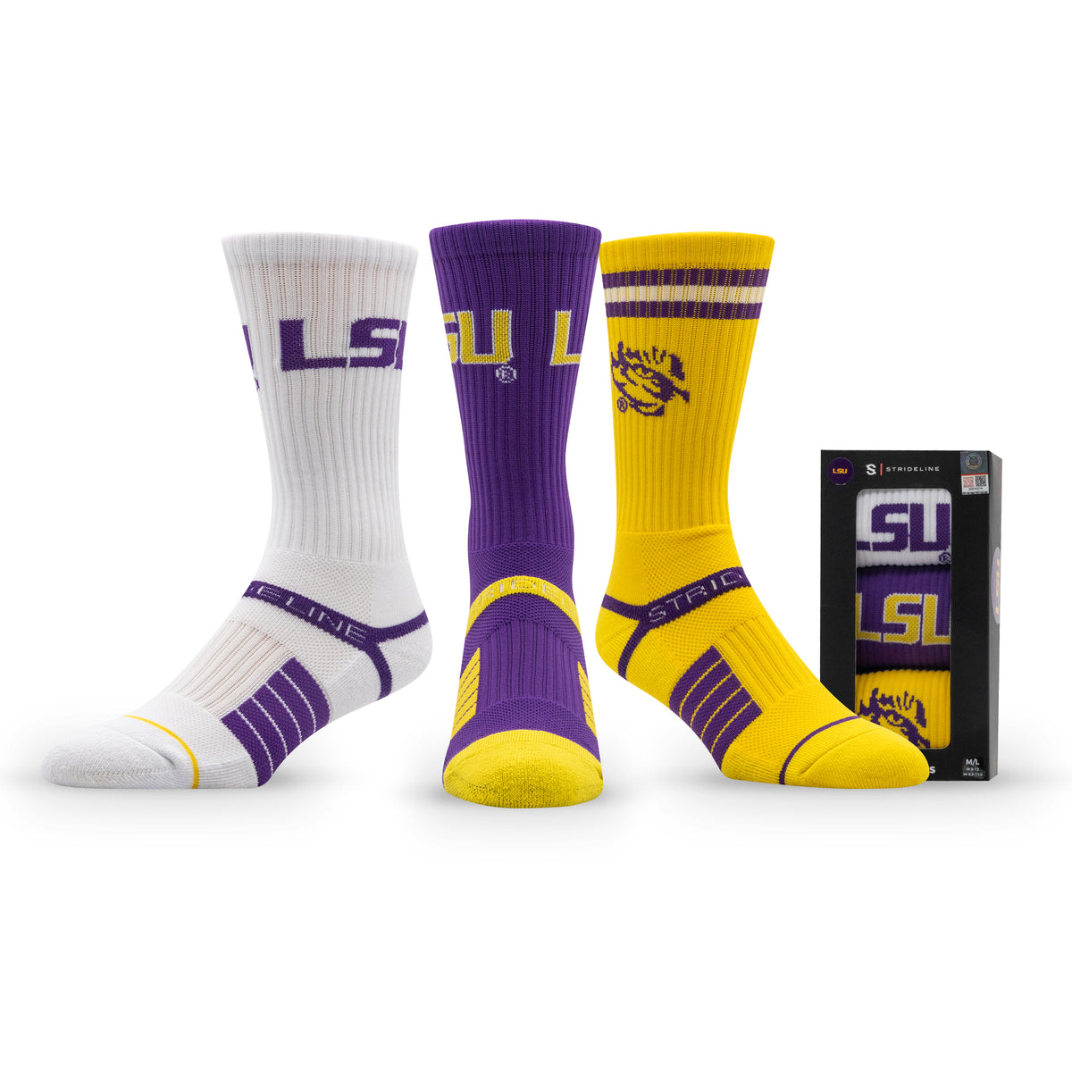 LSU NCAA Premium Crew Knit Socks 3-Pack